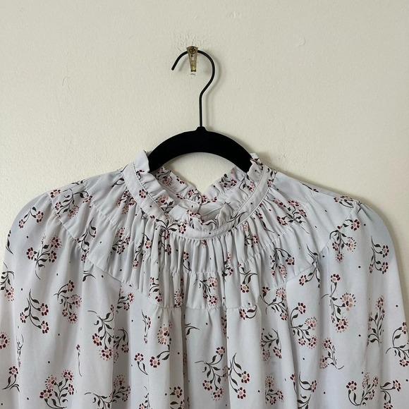 Small Loft White Long Sleeve Women's Blouse with subtle floral design - Picture 2 of 5